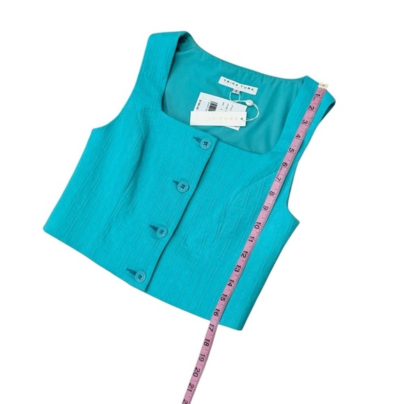 Trina Turk Refreshment 2 Top Oceano Aqua Blue Sleeveless Tile Jacquard Size 2 - Picture 8 of 15